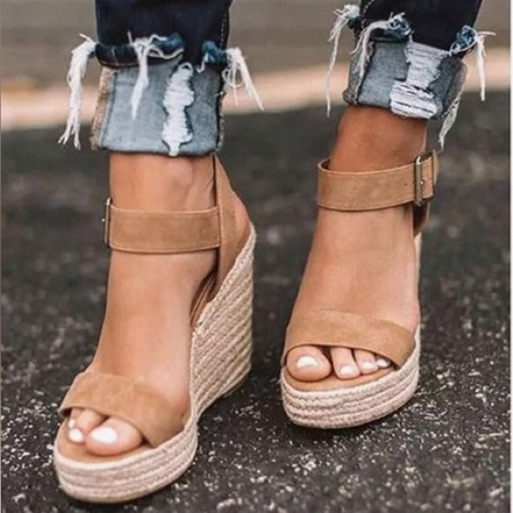 Women's Tan Wedge Sandals - Picture 2 of 9